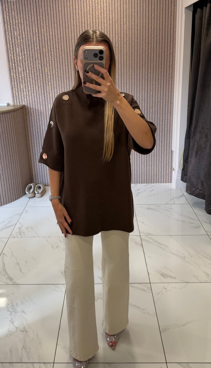 Amelia Chocolate 3/4 Sleeve Knit Top/Jumper