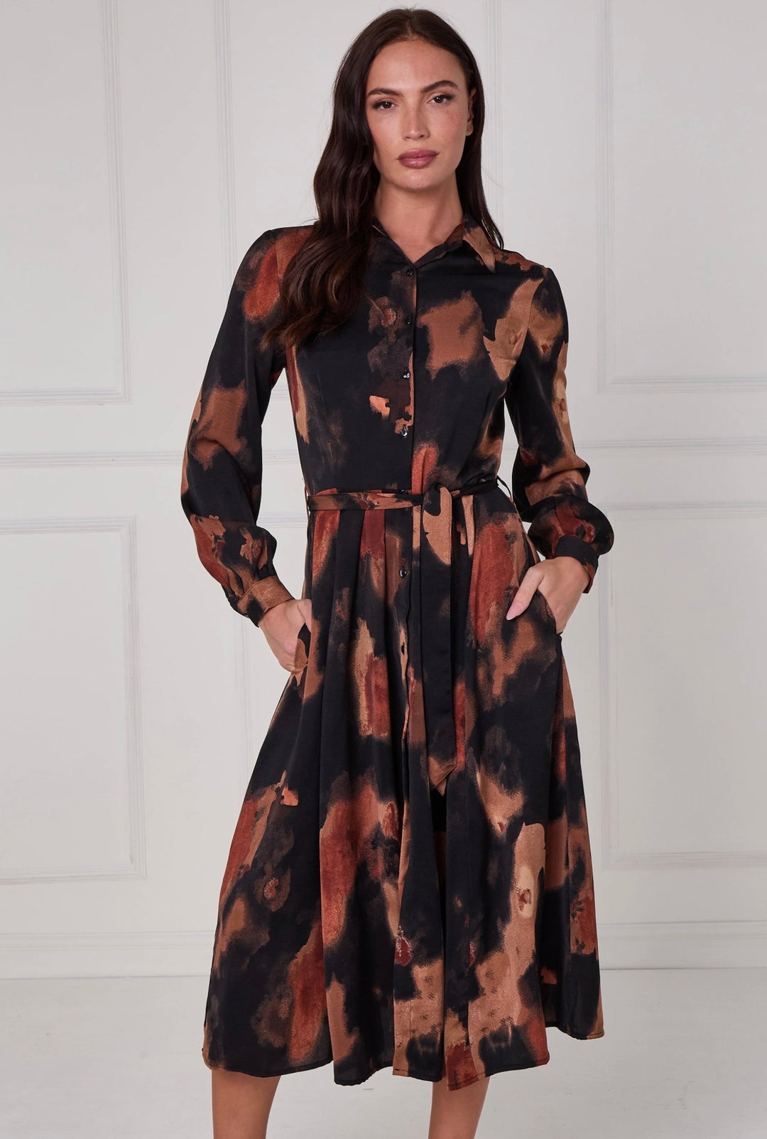 Haven Abstract Print Belted Shirt Dress