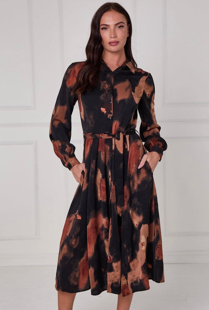 Haven Abstract Print Belted Shirt Dress