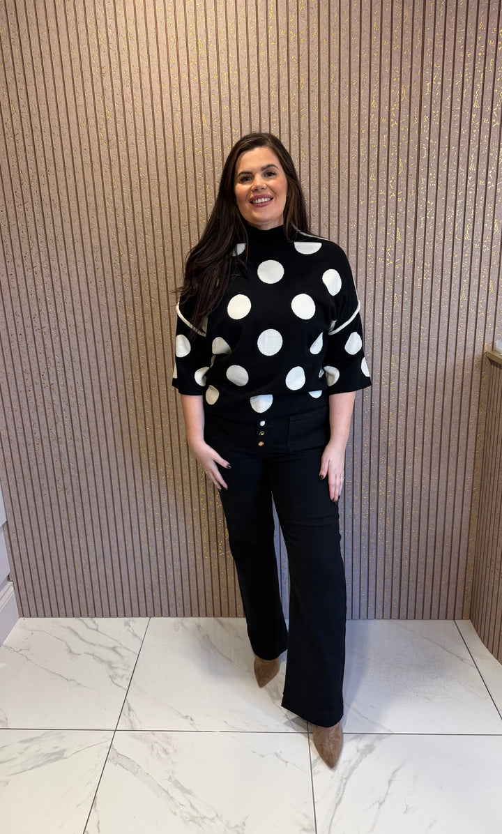 Florence Black &amp; Cream Polka Dot Knit Top/Jumper