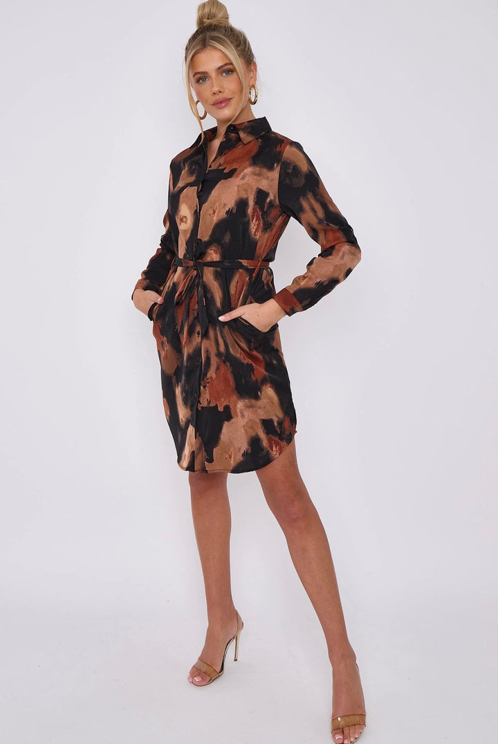 Wren Abstract Print Belted Shirt Dress