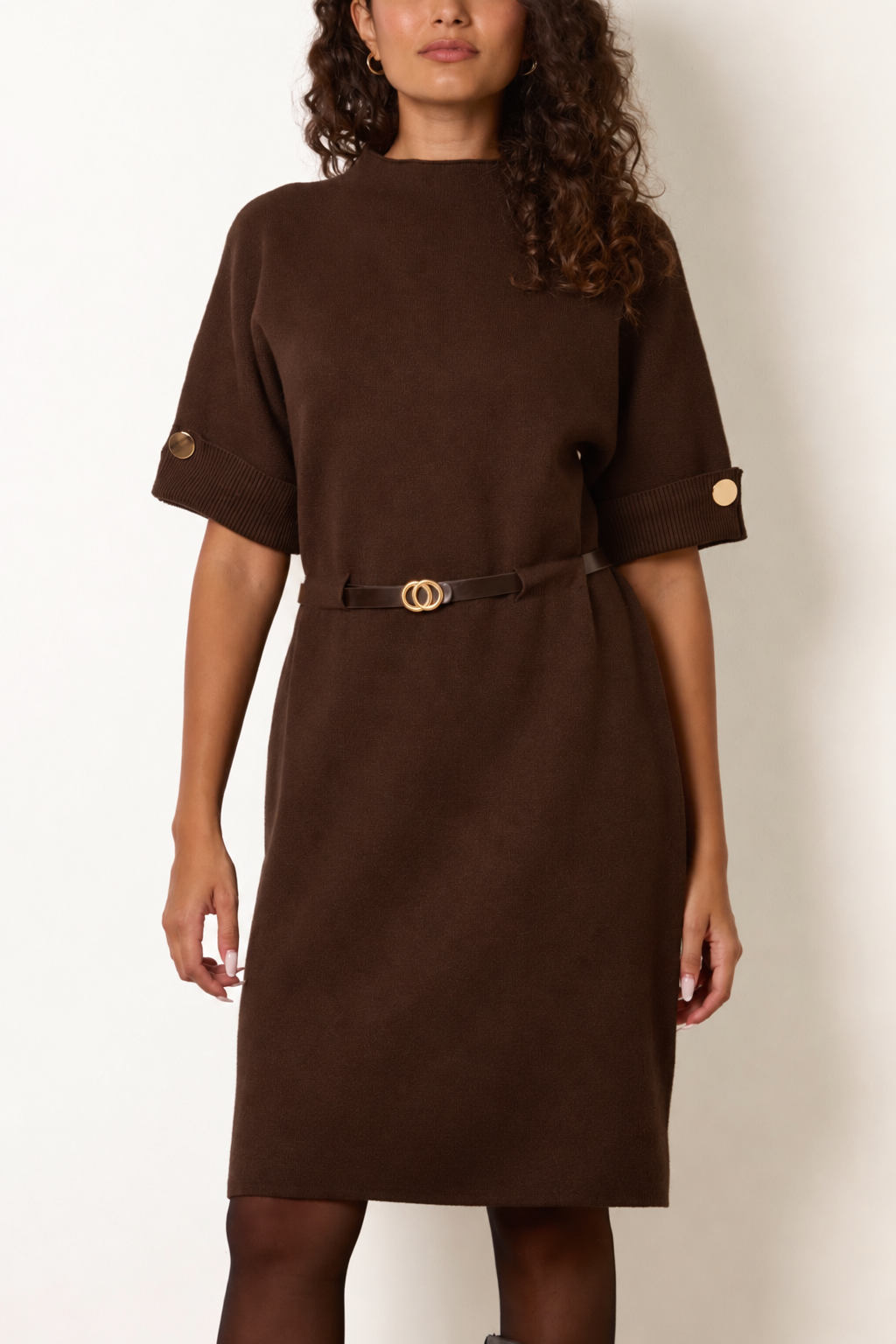 Jess Chocolate Belted Knit Dress