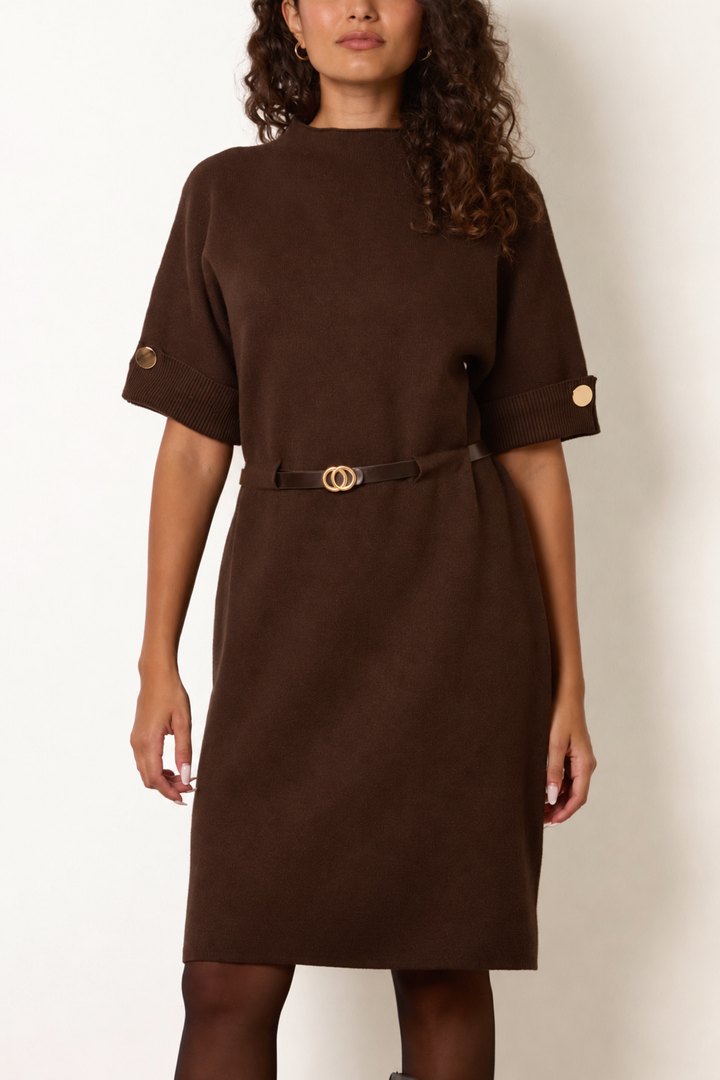 Jess Chocolate Belted Knit Dress