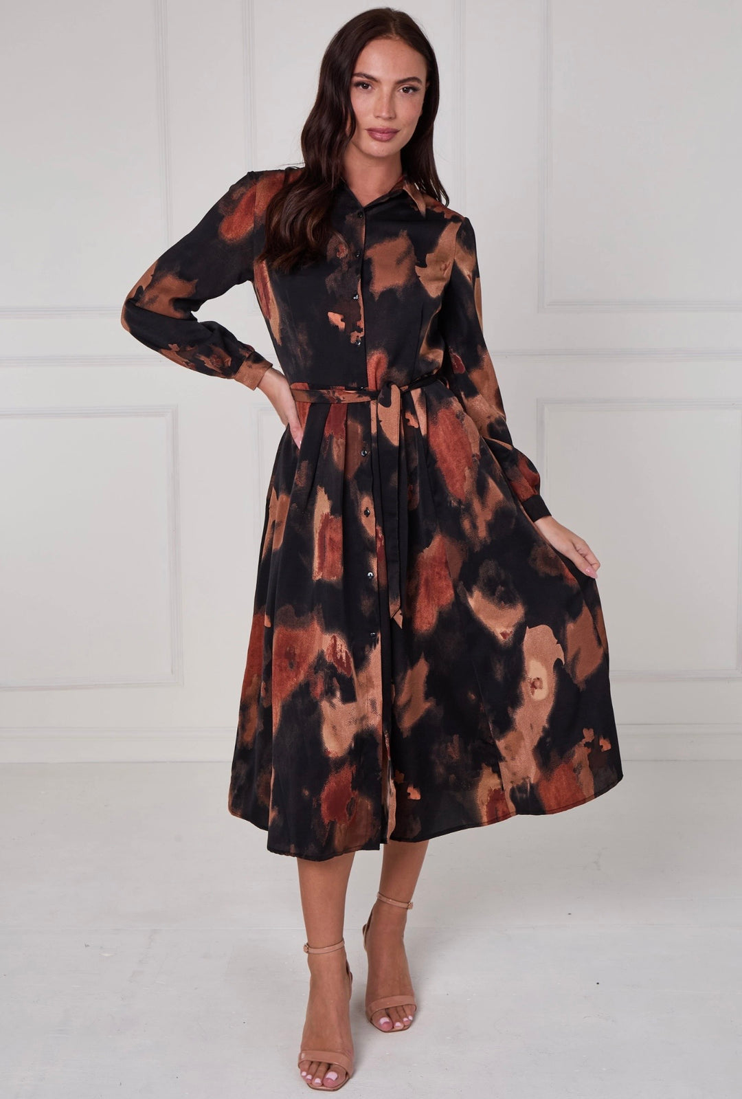 Haven Abstract Print Belted Shirt Dress