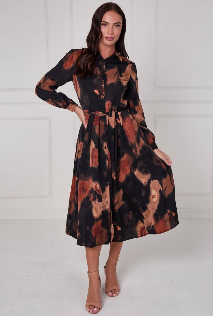 Haven Abstract Print Belted Shirt Dress
