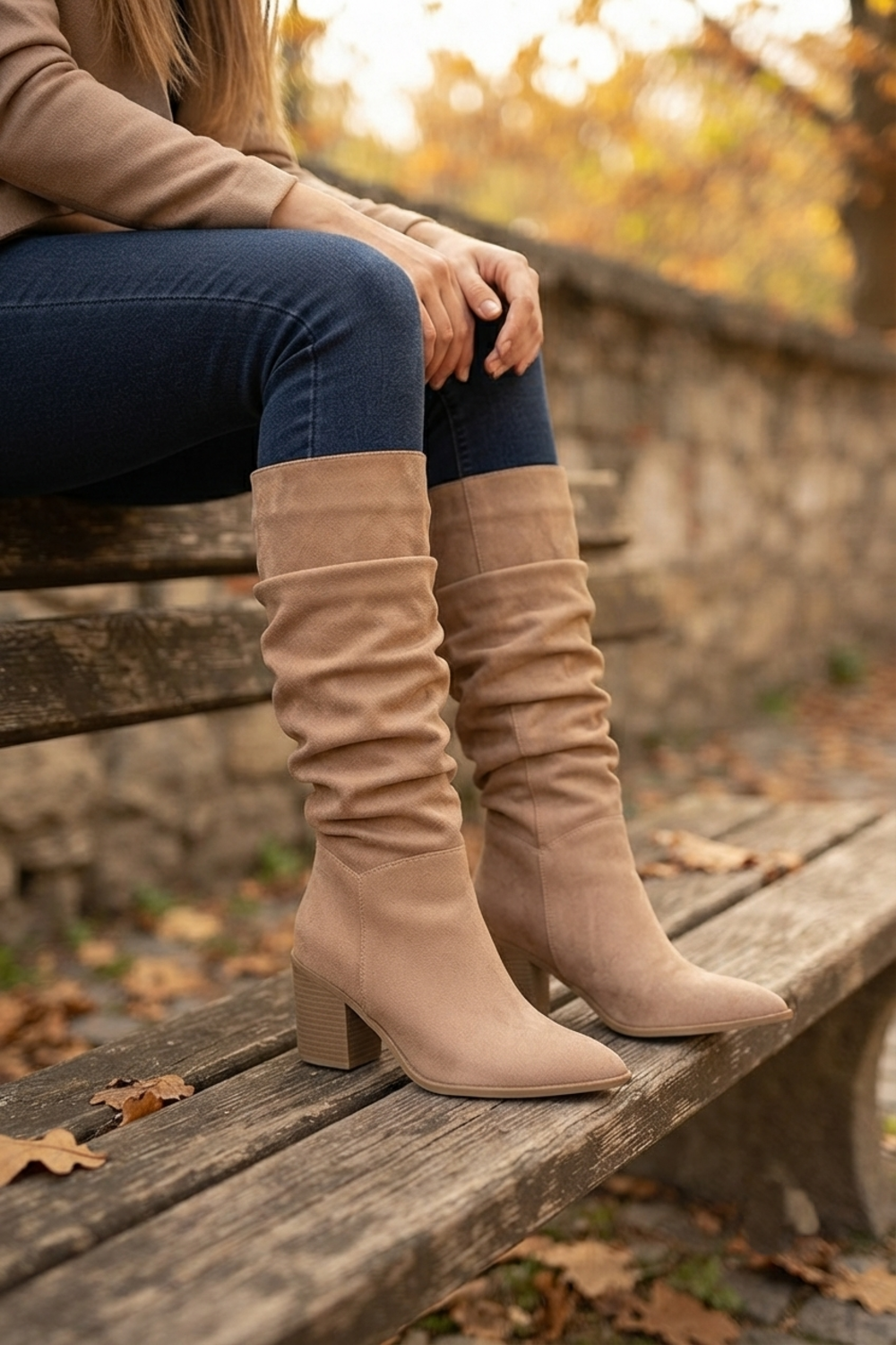 Cassie Camel Suede Slouch Knee High Boots