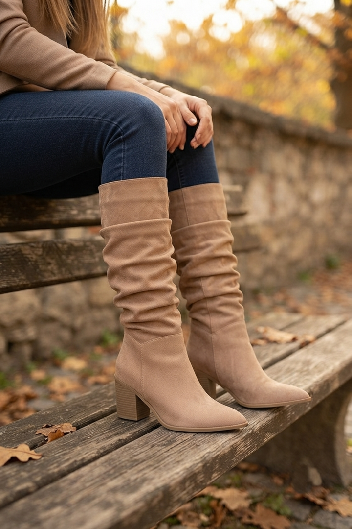 Cassie Camel Suede Slouch Knee High Boots