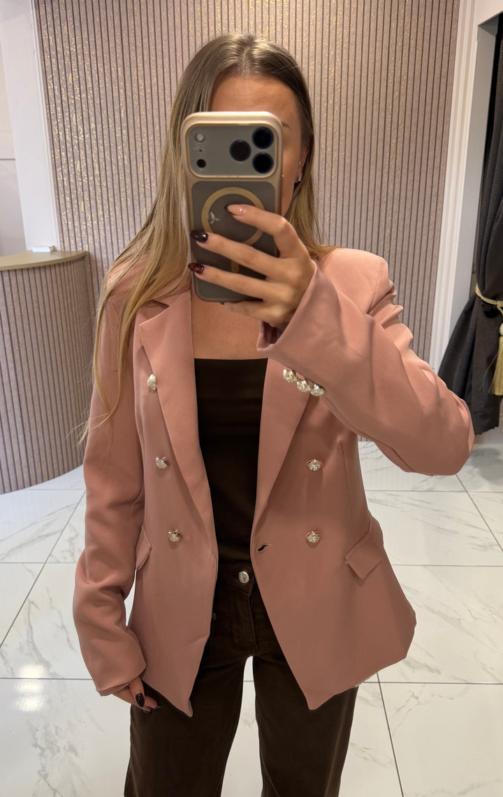 Isla Dusky Pink Structured Blazer With Silver Buttons