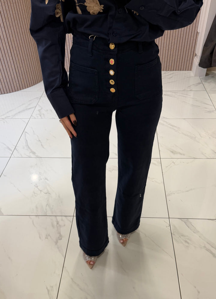 Edith Navy Blue Button Front Jeans