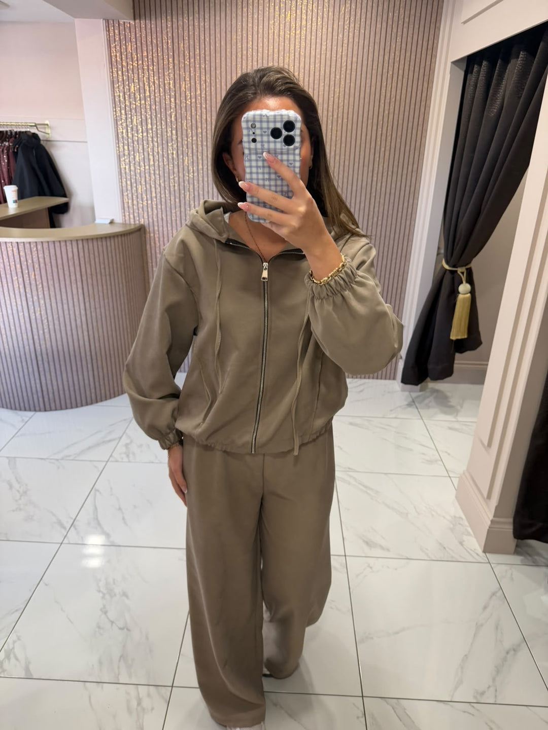 Iris Taupe Hooded Zip Jacket &amp; Trousers Lounge Set/Co-ord