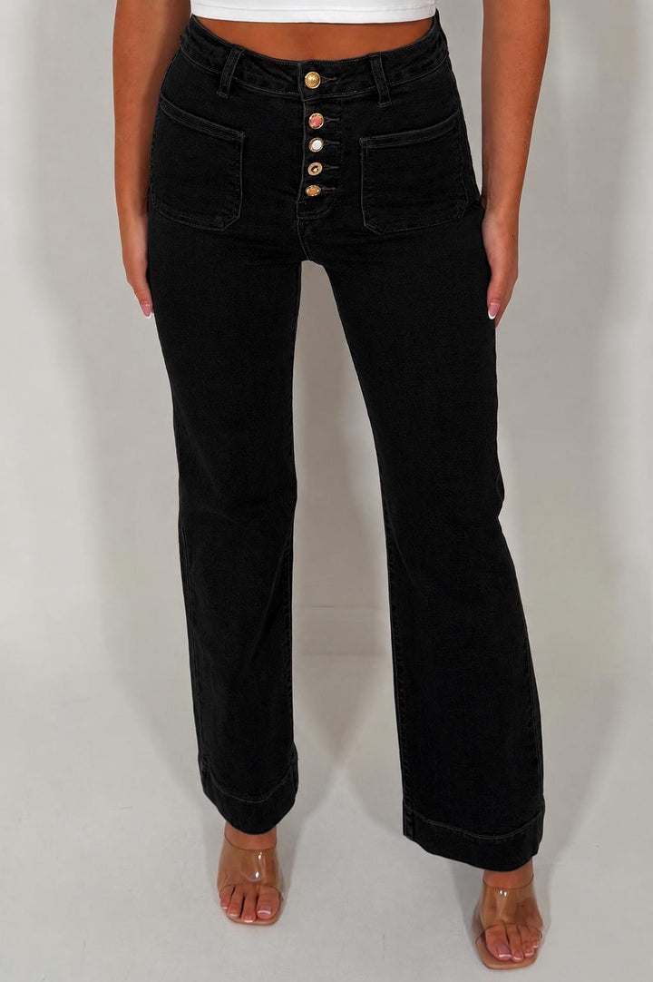 Edi Black Button Front Jeans