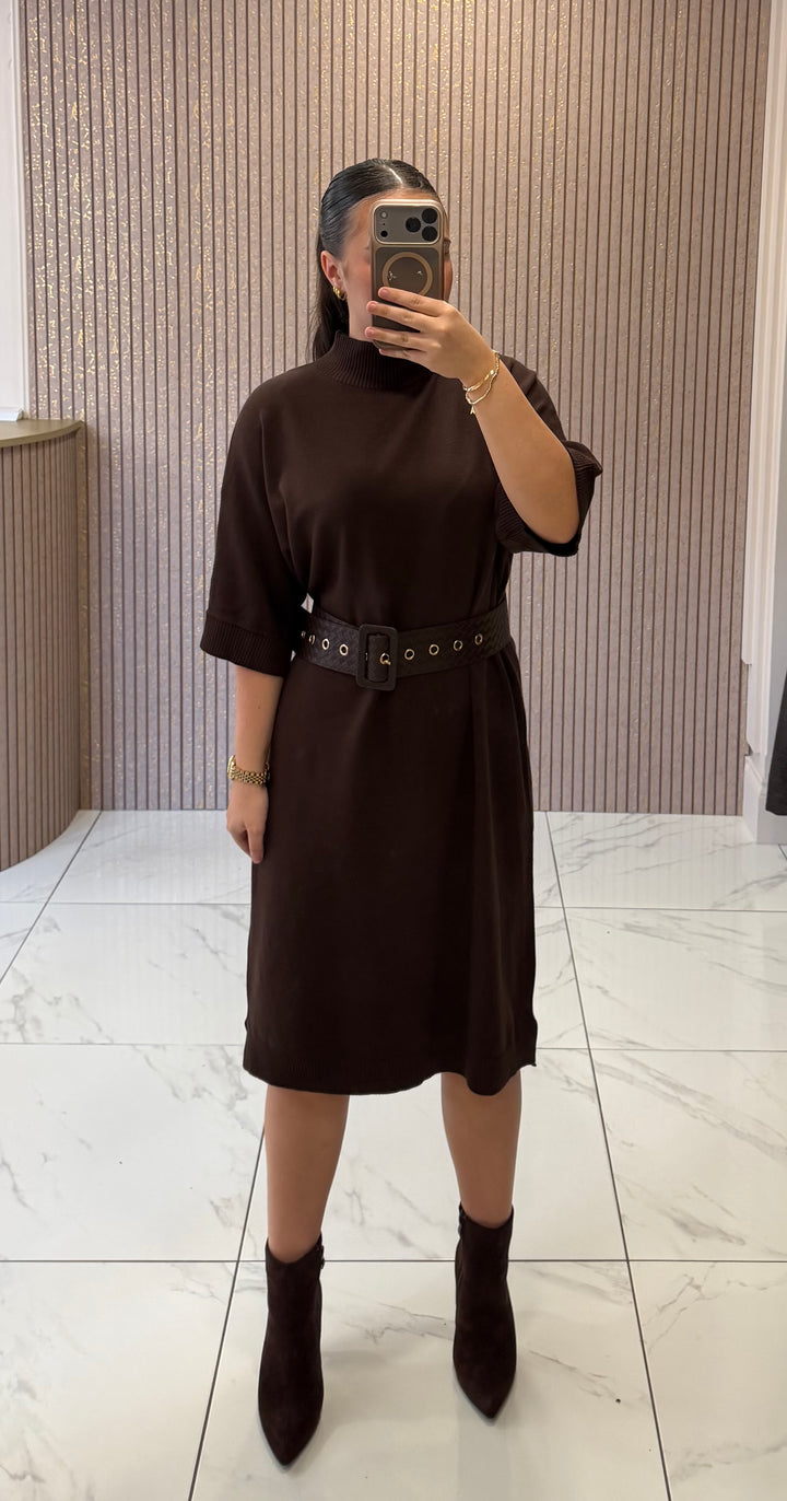 Carly Chocolate Belted Knit Dress