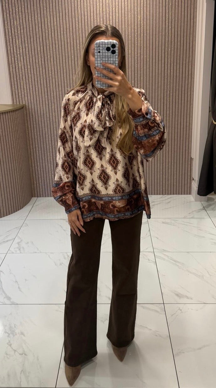 Evie Geo Boho Print Bow Blouse