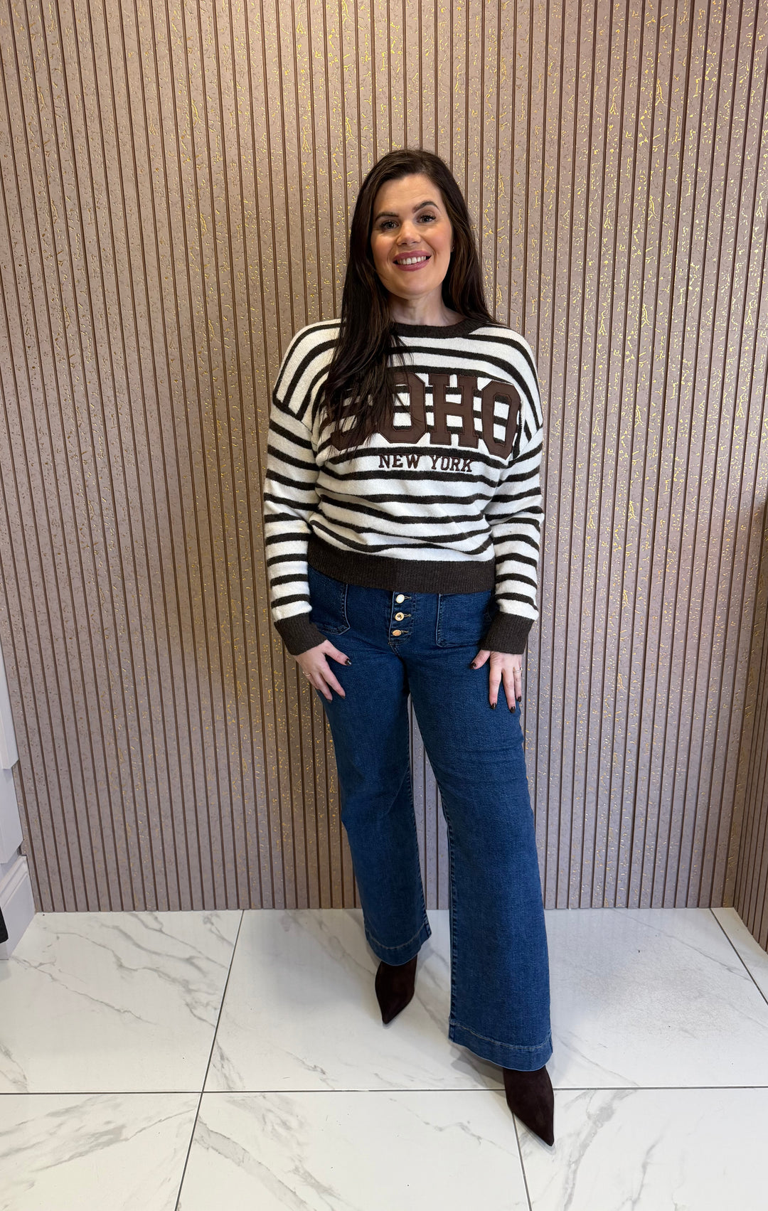 SOHO Striped Knit Chocolate &amp; Cream Jumper