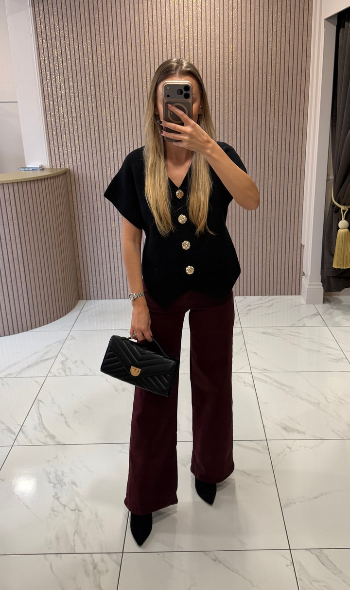 Scarlett Black Gold Button Knit Top