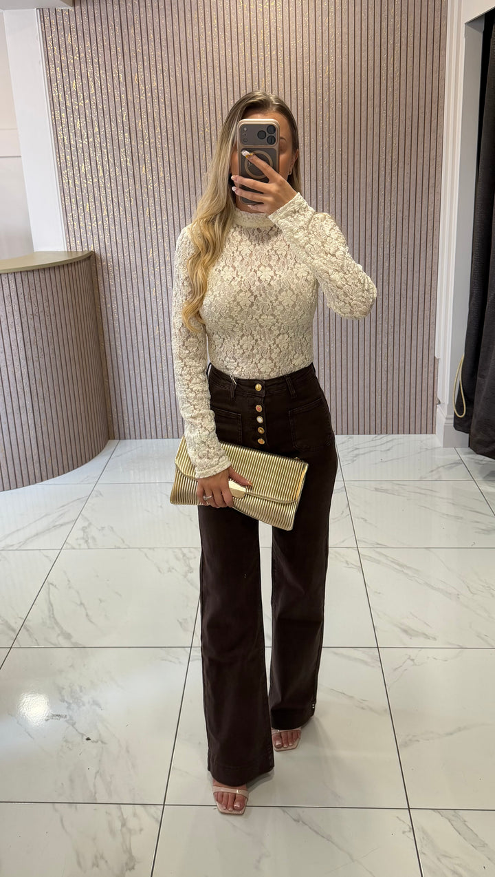 Elle Bow Back Cream Lace Bodysuit
