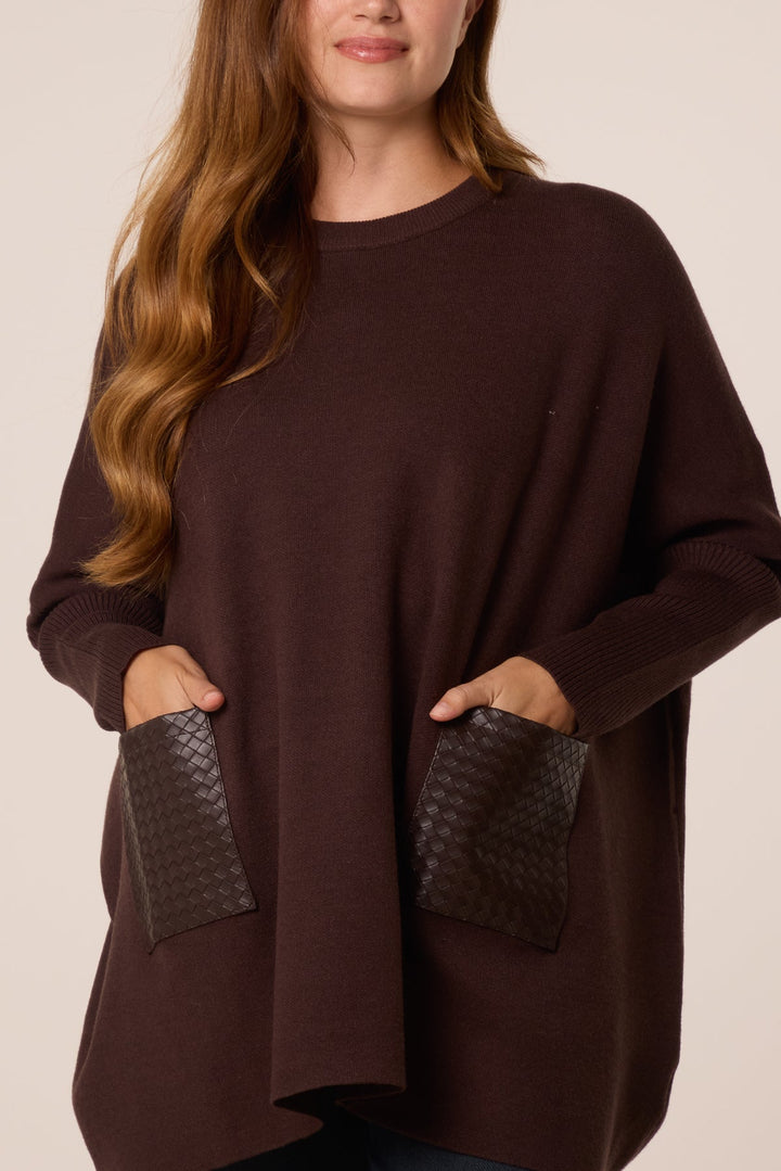 Blossom Brown PU Textured Pocket Jumper