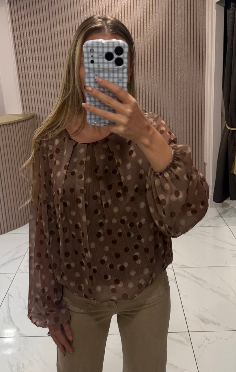 Jamilla Chocolate Polka Dot Top/Blouse