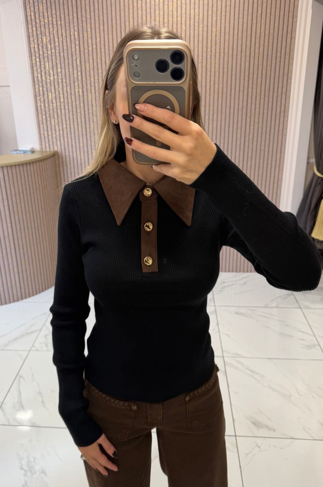 Rosa Faux Suede Collar Jumper