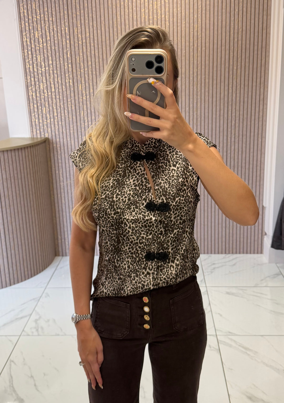 Leonie Leopard Print Oriental Style Top/Blouse