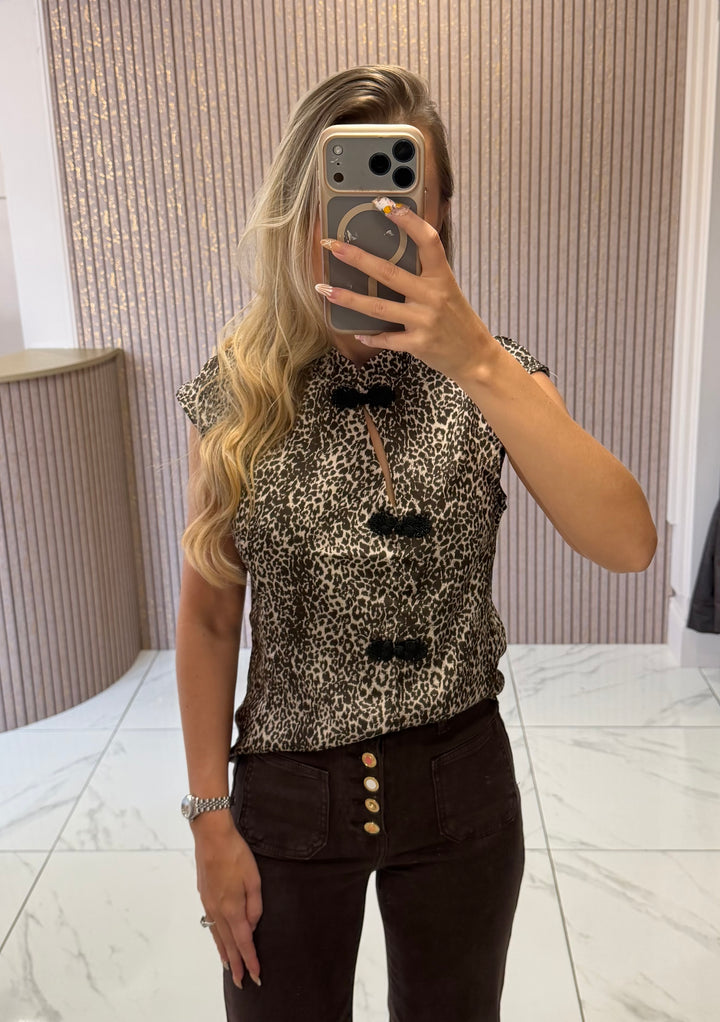 Leonie Leopard Print Oriental Style Top/Blouse