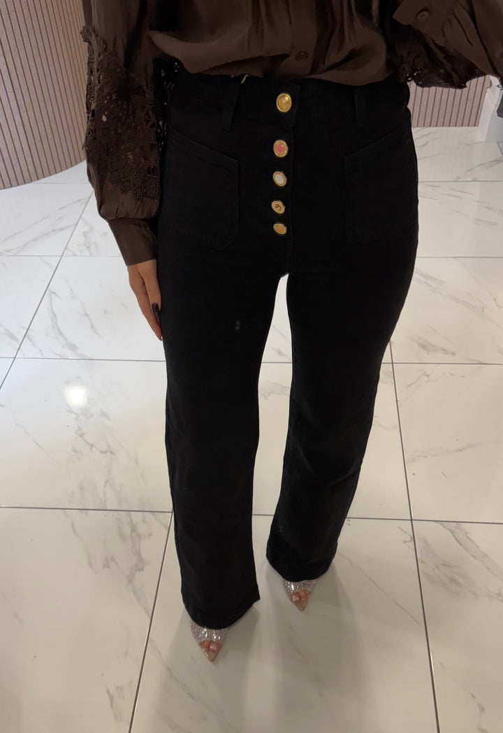 Edith Black Button Front Jeans
