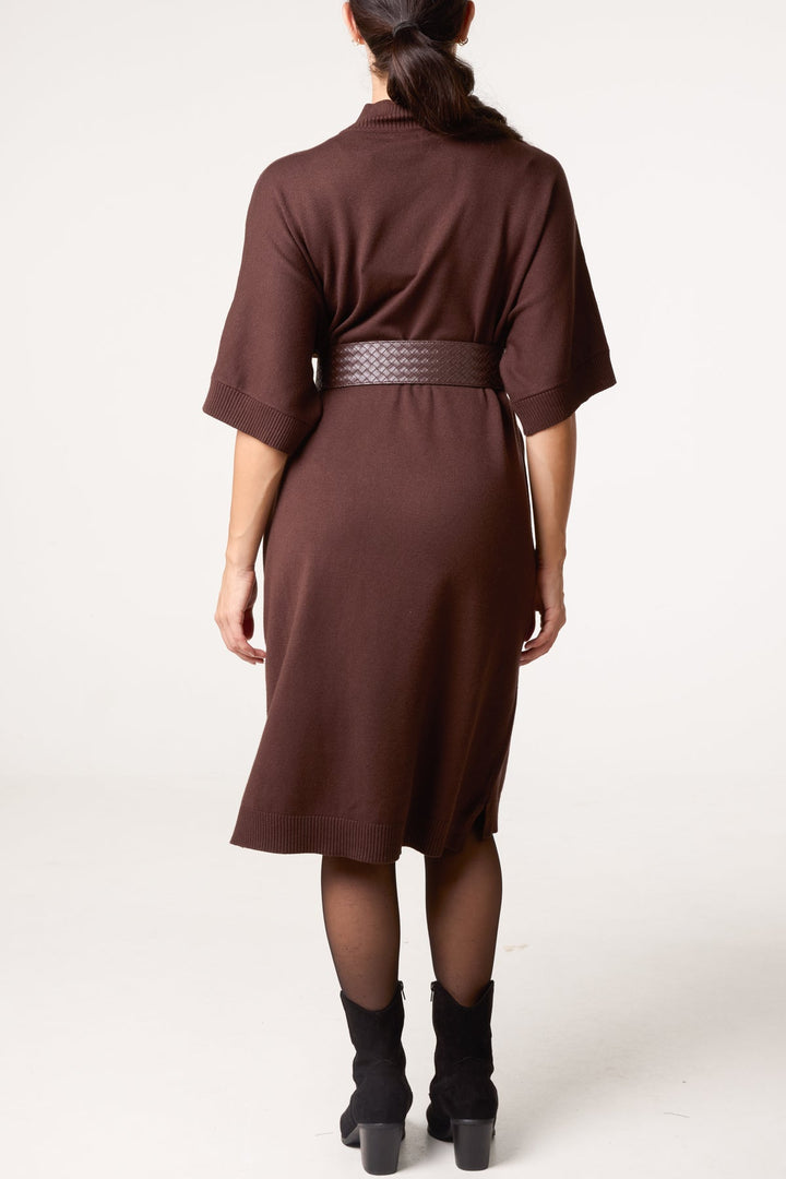 Carly Chocolate Belted Knit Dress