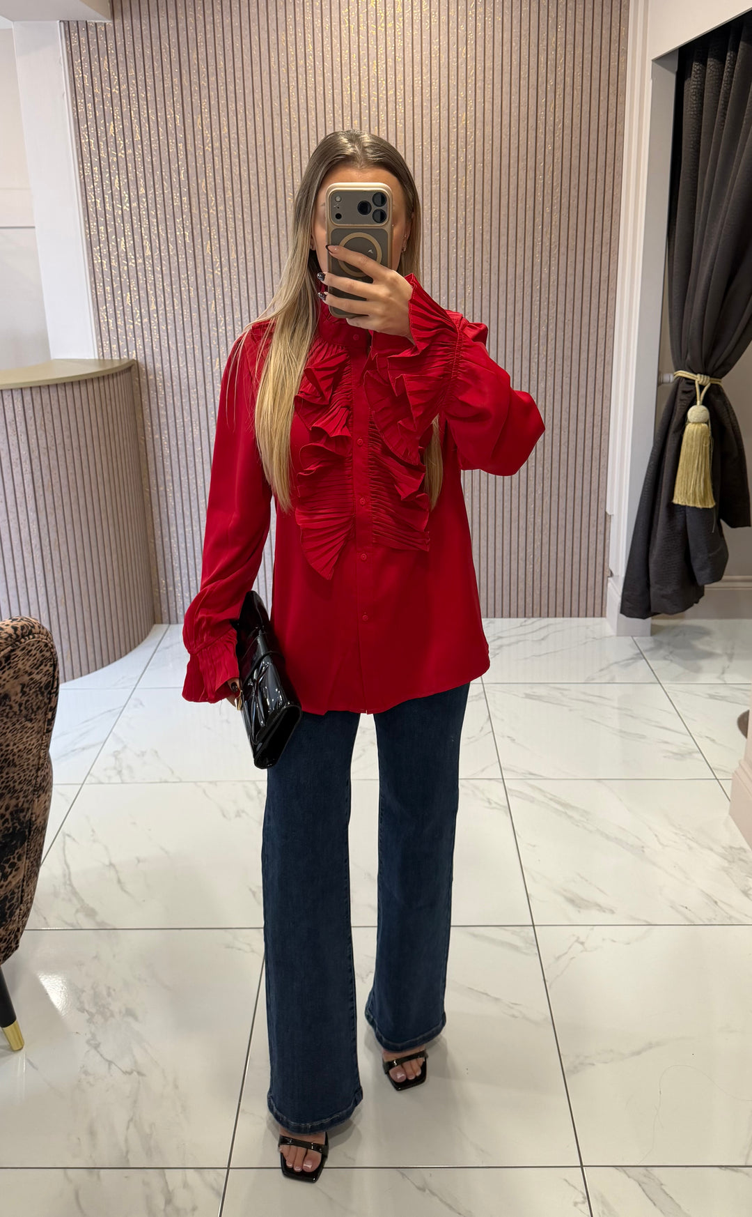 Ellie Red Frill Front Blouse/Shirt