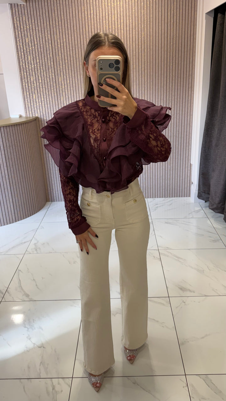 Bria Plum/Berry Lace Ruffle Blouse