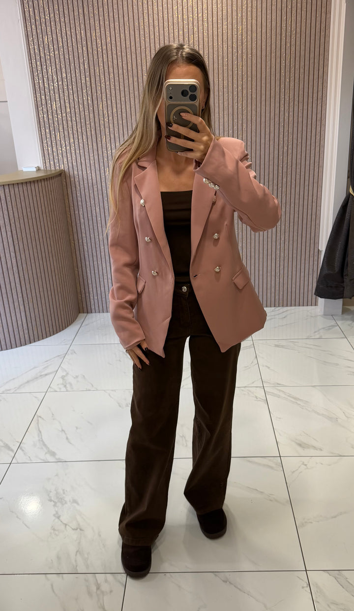 Isla Dusky Pink Structured Blazer With Silver Buttons