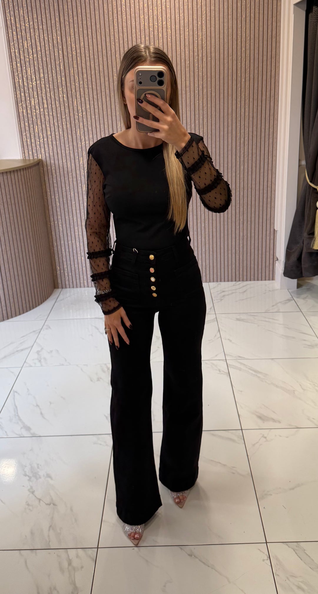 Edith Black Button Front Jeans