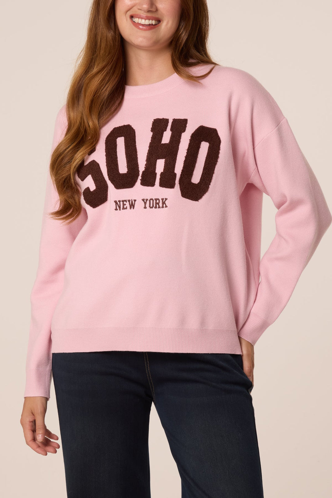 SOHO New York Pink &amp; Chocolate Knit Jumper
