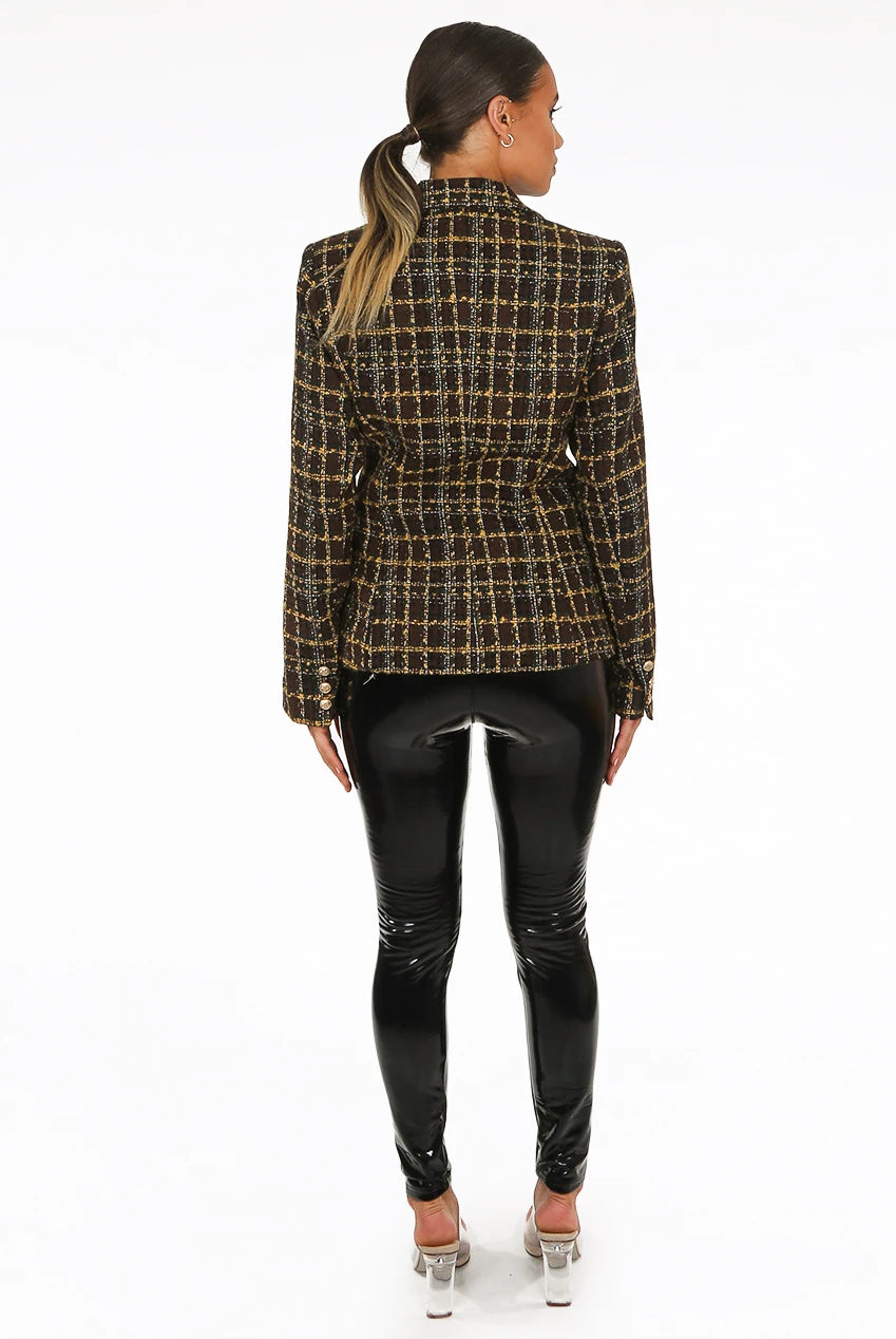 Carla Black &amp; Gold Tweed Blazer With Gold Buttons