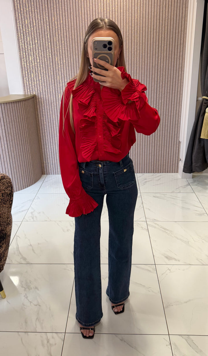 Ellie Red Frill Front Blouse/Shirt