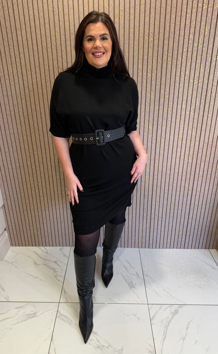 Carly Black Belted Knit Dress