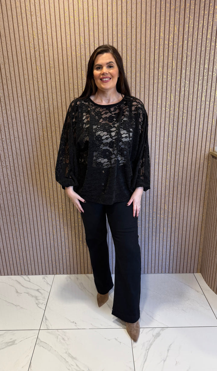 Madeline Black Floral Lace Top