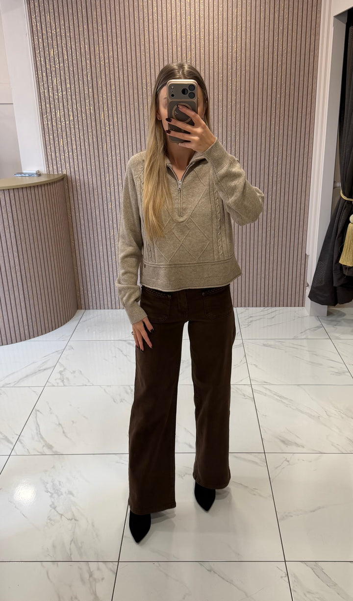 Zizi  Beige 1/4 Zip Knit Jumper/Top