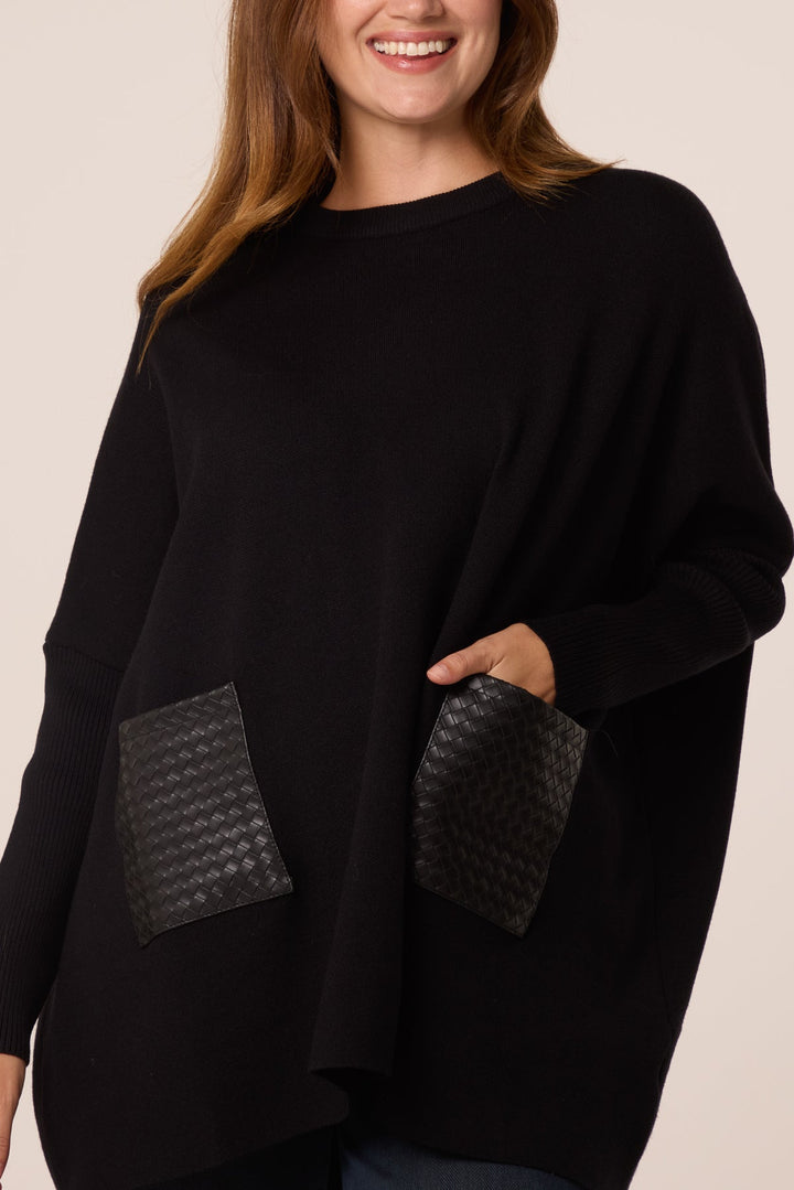 Blossom Black PU Textured Pocket Jumper