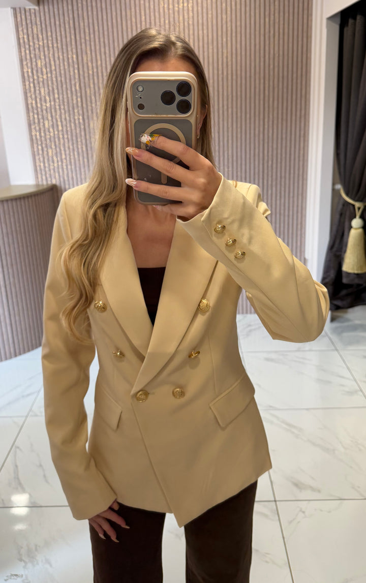 Alena Cream Gold Button Double Breasted Blazer