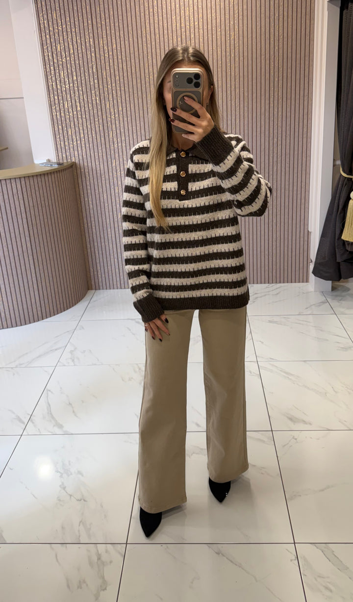 Delphine Chocolate &amp; Cream Knit Jumper