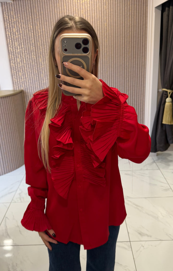Ellie Red Frill Front Blouse/Shirt