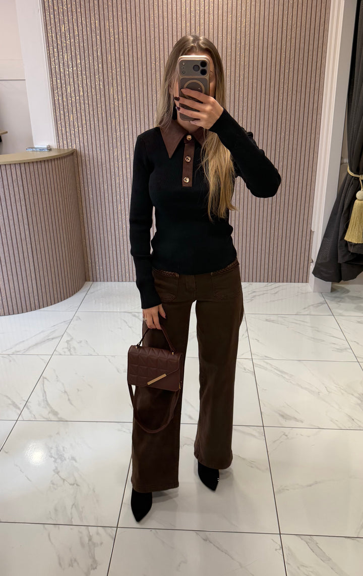 Rosa Faux Suede Collar Jumper
