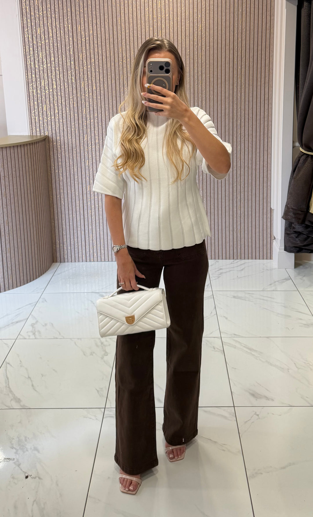 Maisie Cream Rib Knit Peplum Hem Top