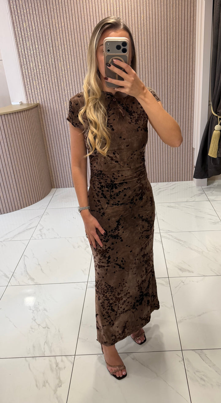 Ashleigh Chocolate Textured Floral Dress