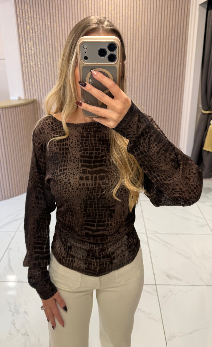 Cassie Chocolate Croc Effect Top