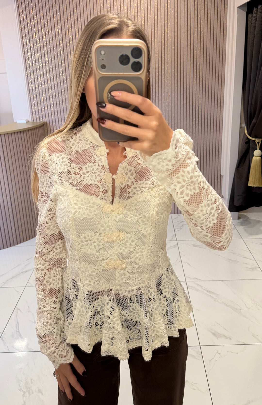 Raina Cream Lace Peplum Blouse/Top
