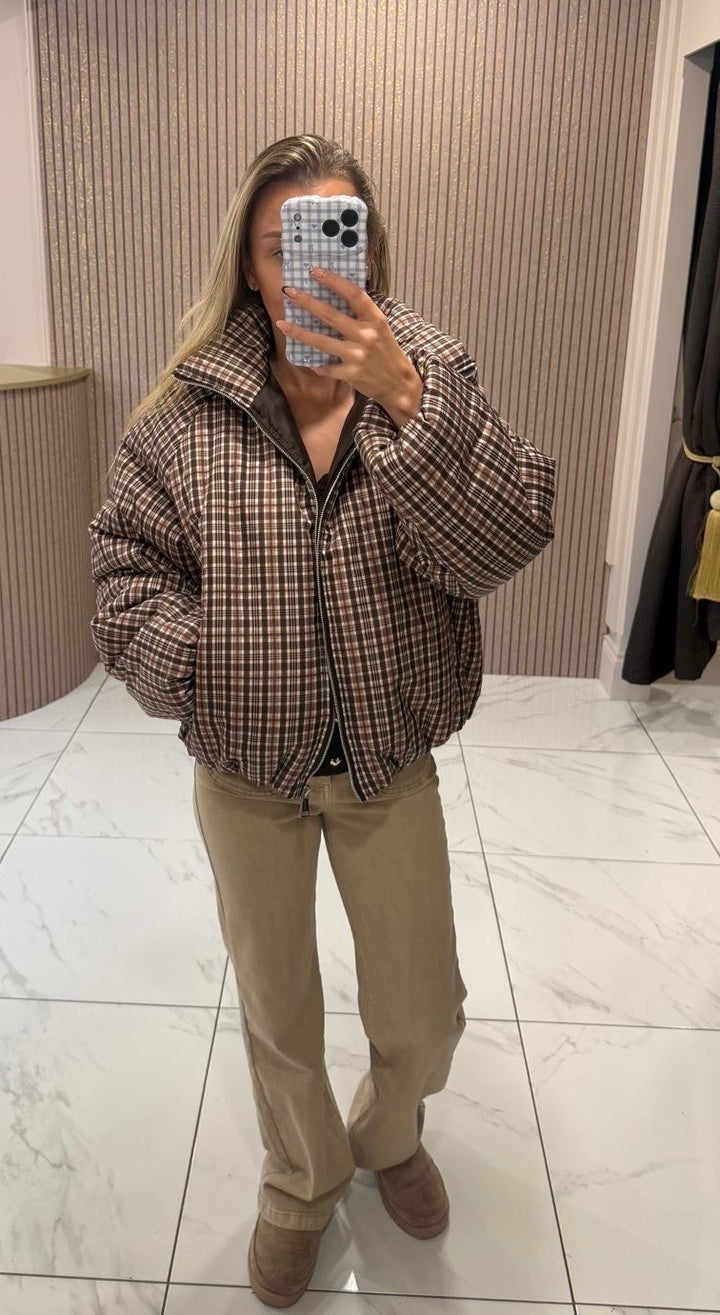 Lola Chocolate Check Padded Coat/Jacket