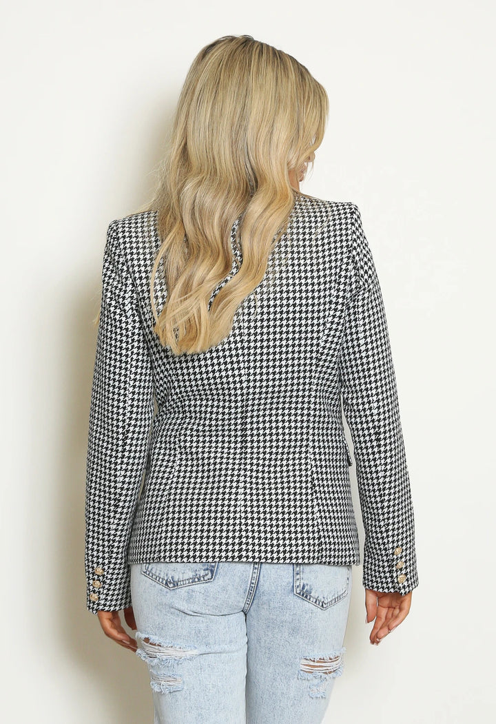 Helena Houndstooth Double Breasted Blazer With Gold Buttons