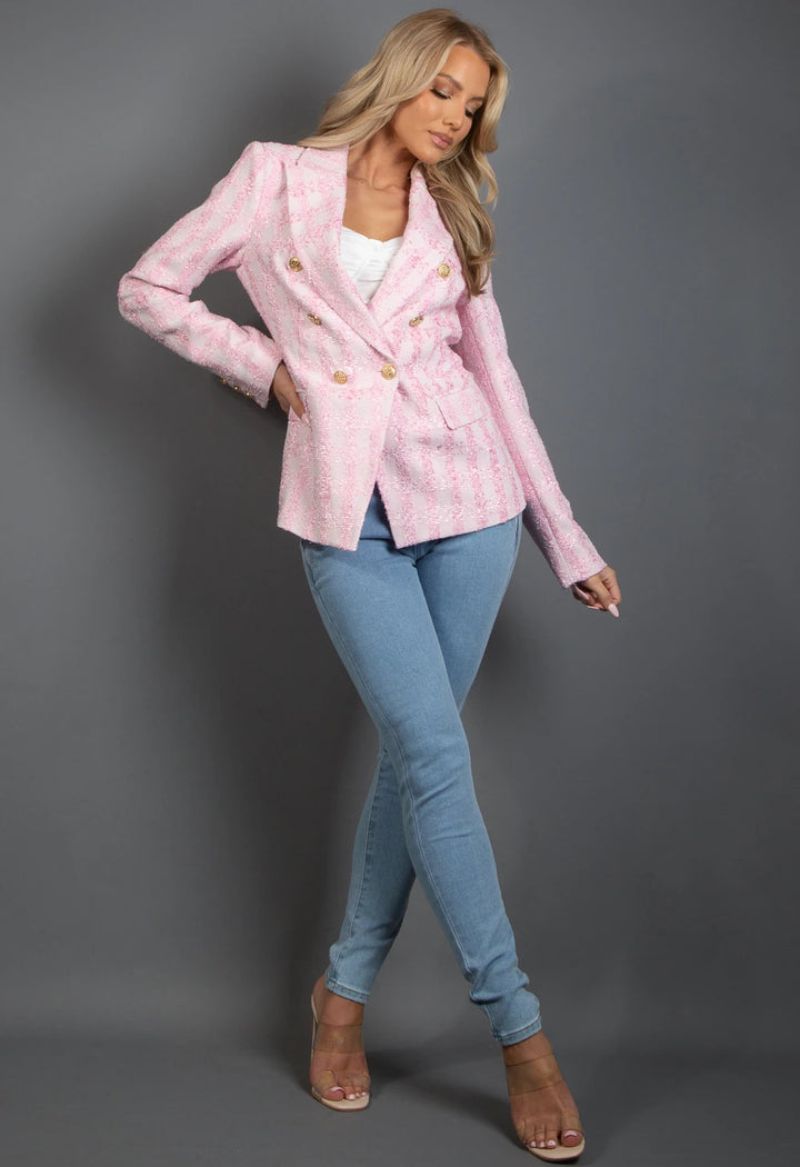 Darcy Pink Double Breasted Tweed Blazer