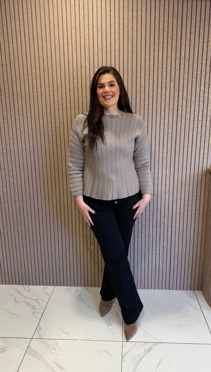 Sian Mocha Rib Knit Peplum Hem Top